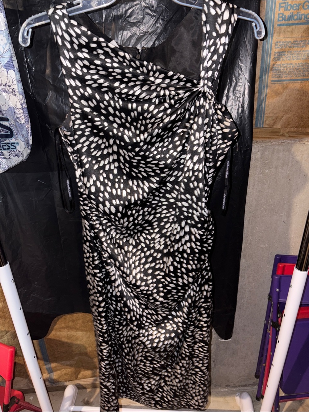 Maggy London Black and White One-Shoulder Knot Dress
